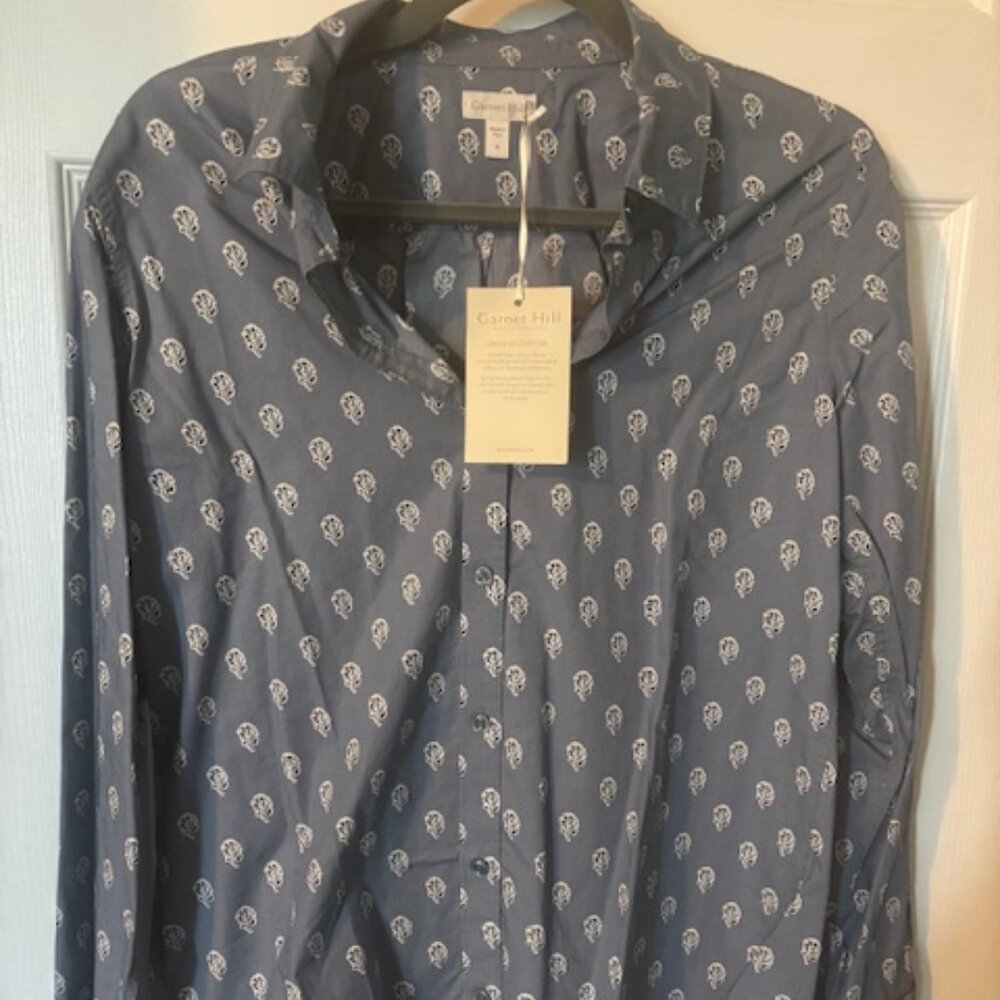 Ladies Garnet Hill blue print blouse NWT